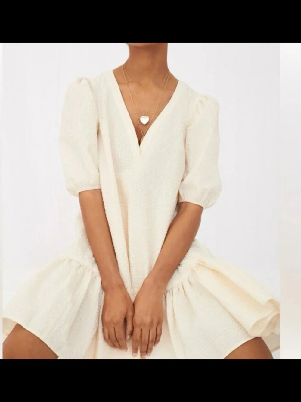 New With Tag Maje Cream V-Neck Puff Sleeve Tiered Dress